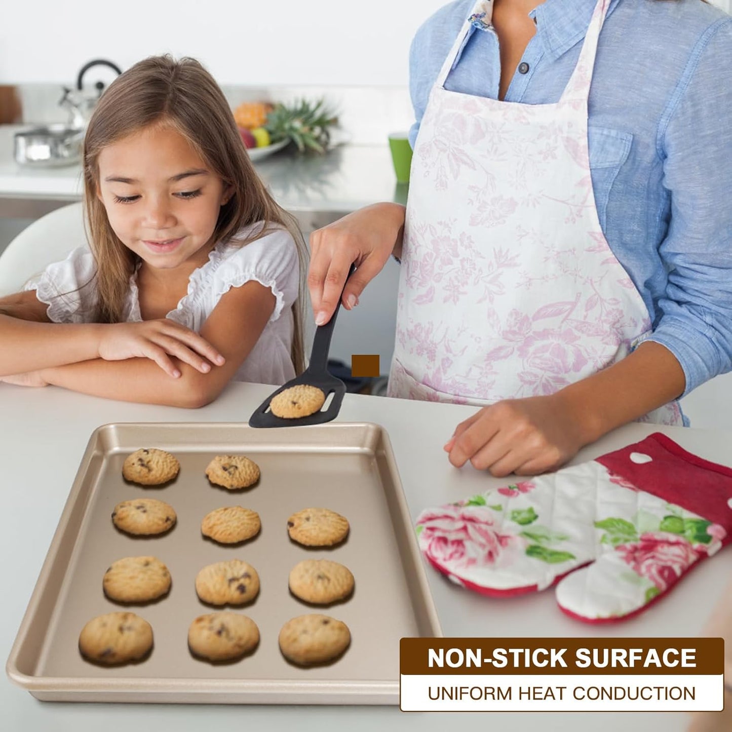 Skiennix Baking Sheet Pan Set - Nonstick Commercial Cookie Sheets | Heavy Duty & Easy Clean, Champagne Gold