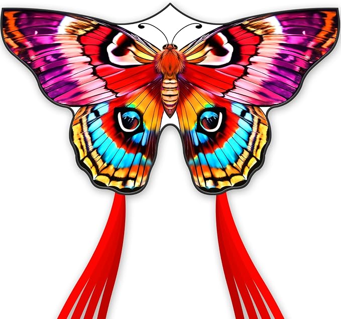 Butterflys for Kids, Beautiful Kite Easy to Fly for Beginners with 328 ft Line & Line Winder (Flame Butterfly Kite（Red）, 1)