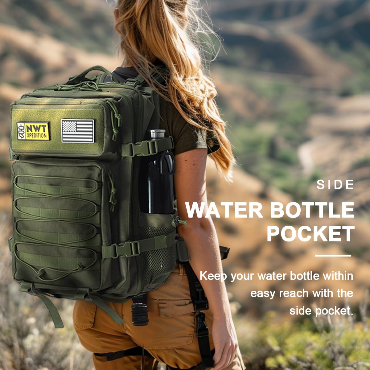 NWT XPEDITION Military Tactical Backpack,Sturdy Work & Molle Laptops Rucksack, Heavy Duty Pack for Hiking Camping Travel Fishing Gym,Black