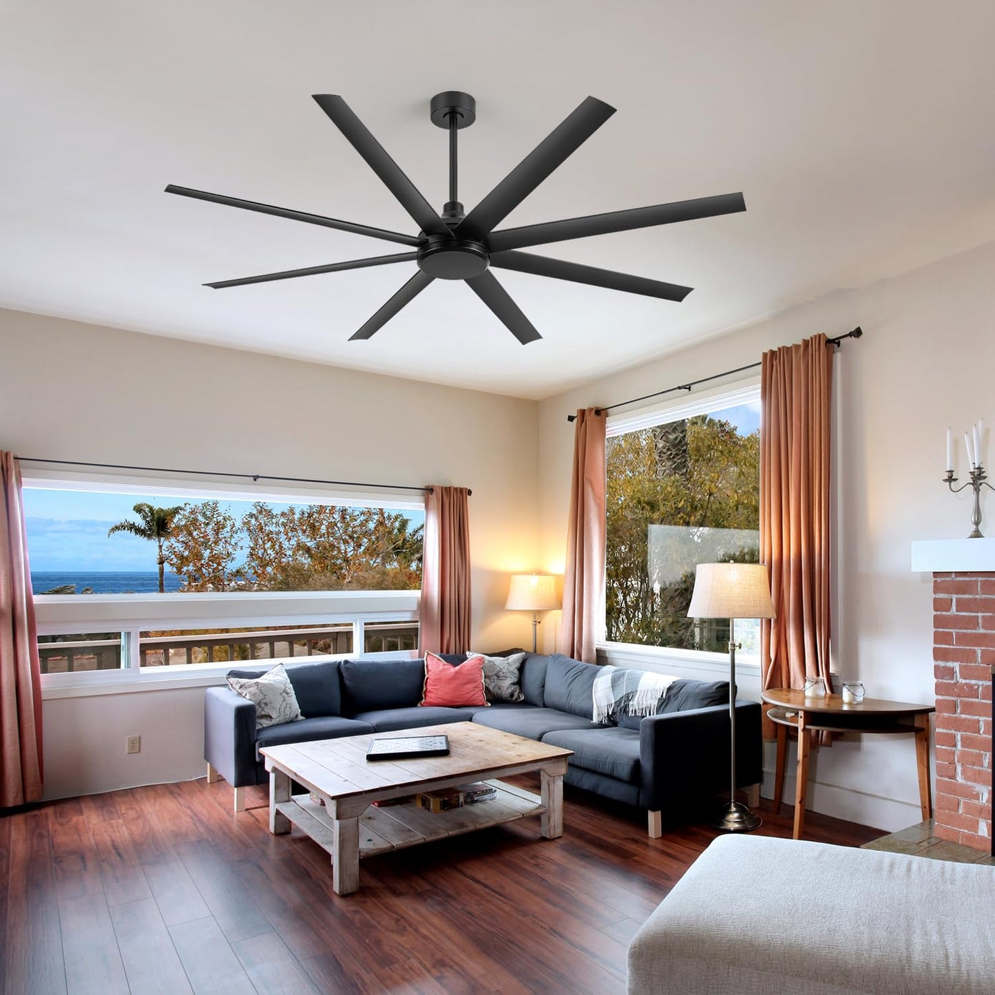 72 Inch Ceiling Fan No Light, Modern Ceiling Fan with Remote Control, Quite DC Motor 8 Reversible Blades Indoor Outdoor Industrial Ceiling Fan without Light For Living Room Bedroom Patio Garage-Black