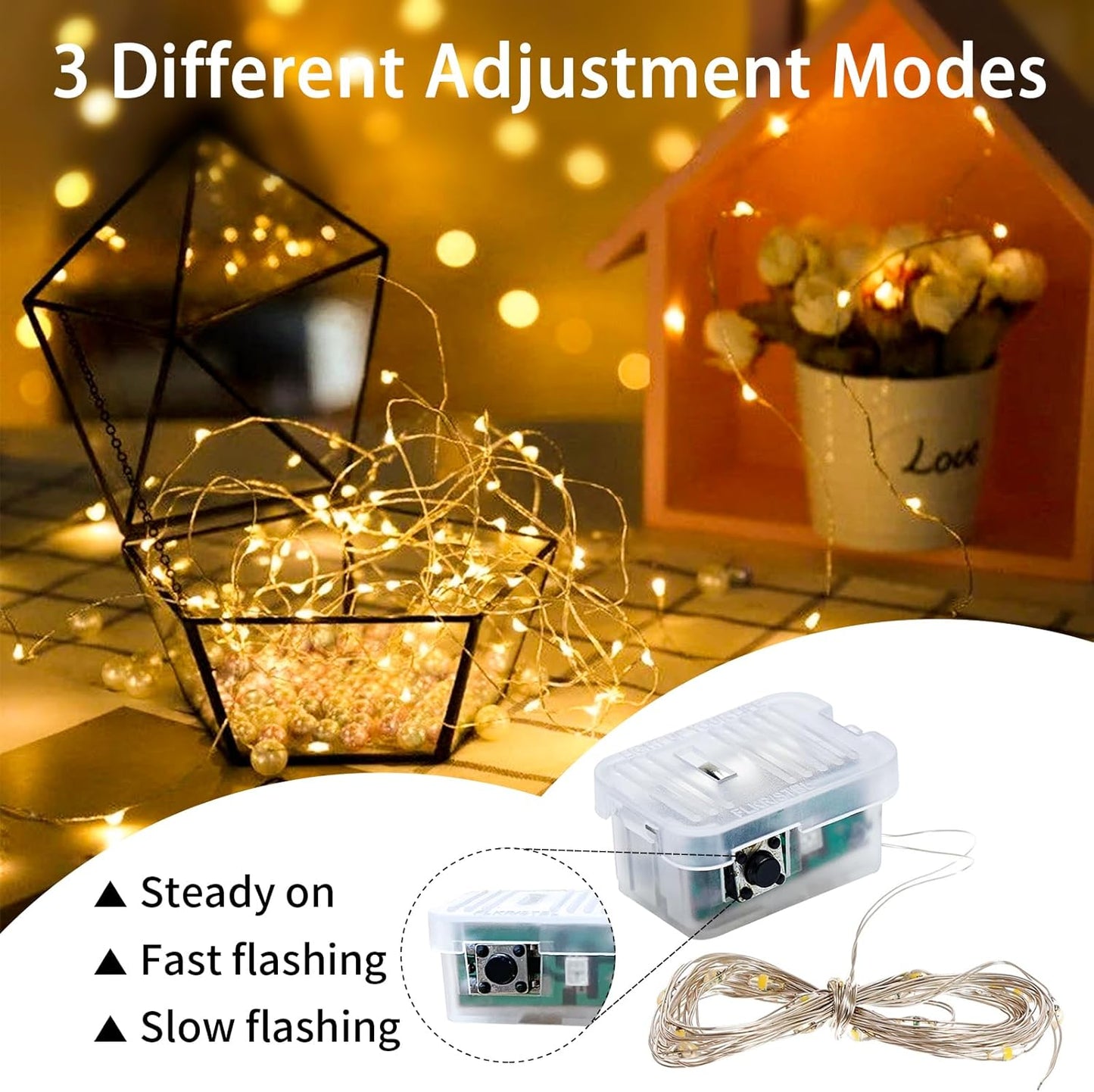 Skiennix 50-Pack Fairy Lights - 7Ft 20 LED Twinkle String Lights | Battery Operated & Waterproof for Weddings, Parties, and Home Decor - Warm White