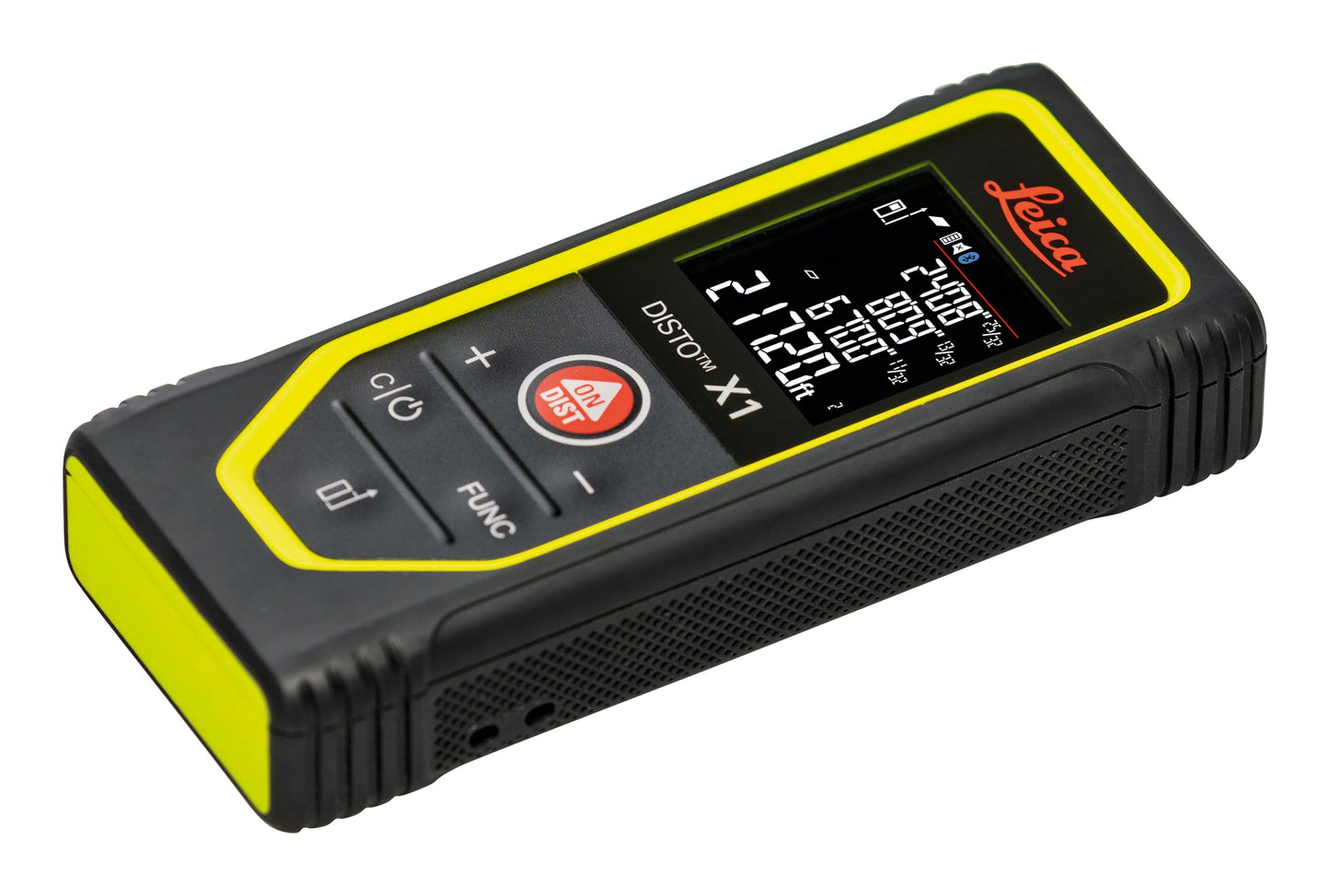 Leica Disto X1 - Range 330 ft, Bluetooth 4.2 and NFC Data Transfer, add and Subtract, Volume, 4-line Display, IP 65 dust and waterjet Protection and 6 ft Drop Tested, Hand Loop, Pouch.