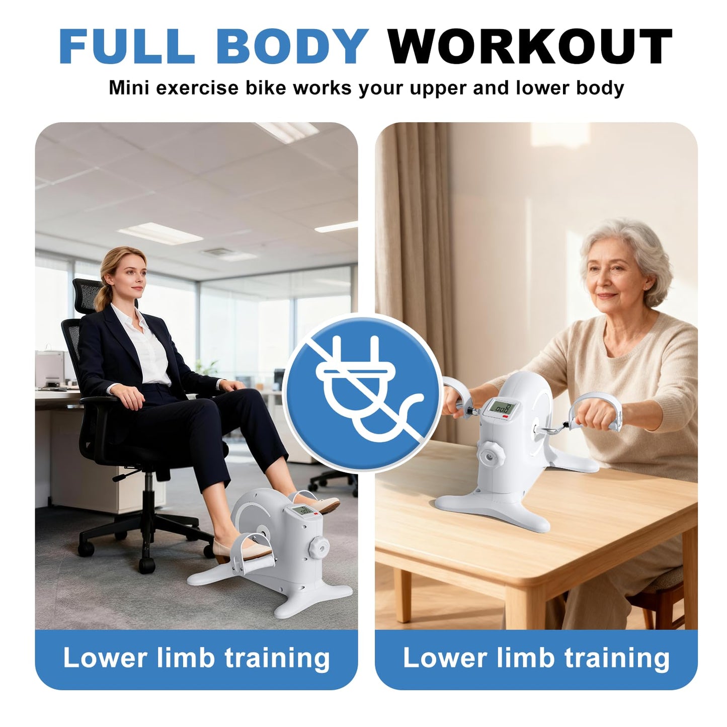OSCILLATING SLIM Mini Exercise Bike & Under Desk Elliptical,Under Desk Bike Pedal Exerciser, for Seniors Arms & Legs Workout with LCD Display,Gifts for Women Men