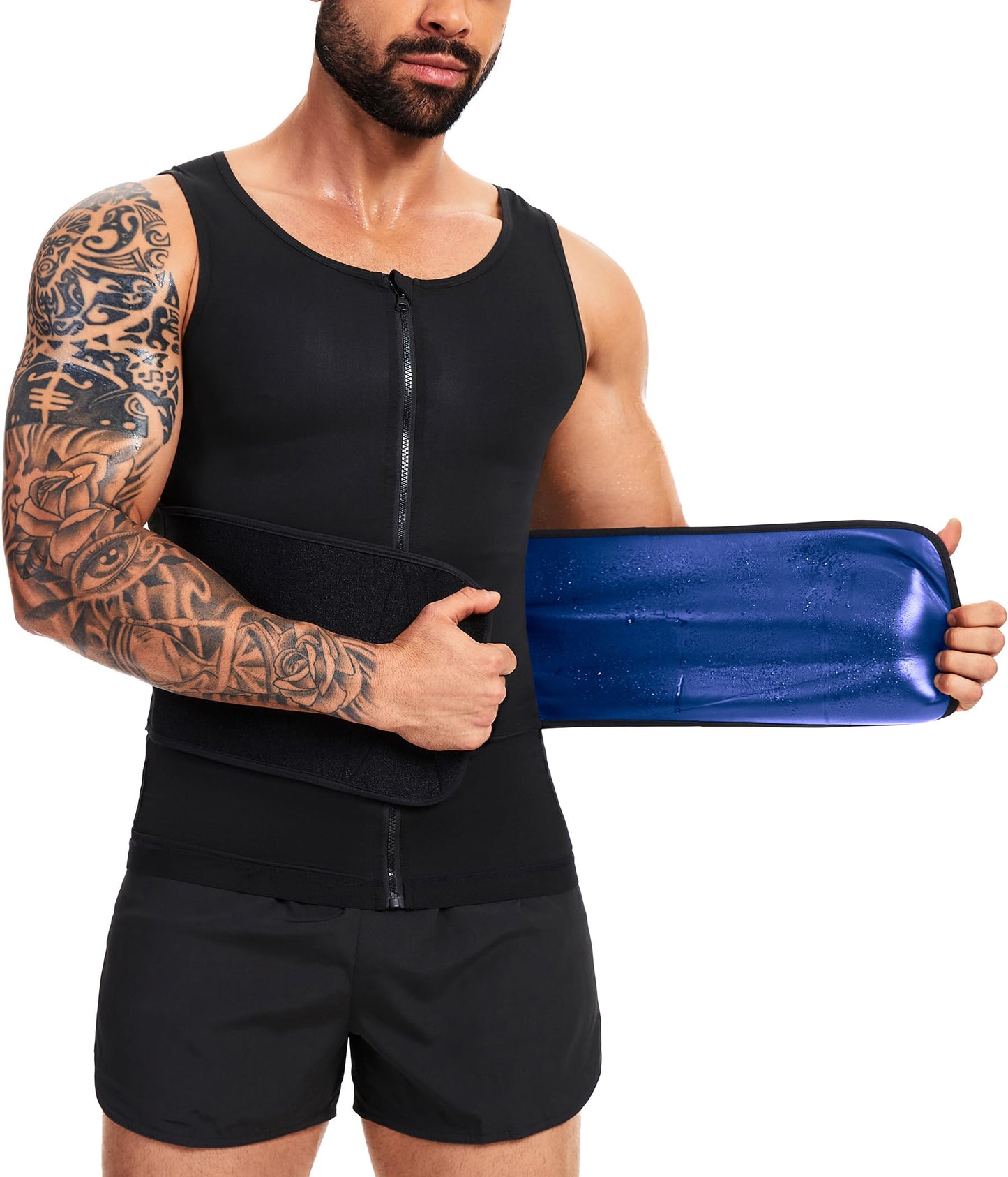 FUXERT Sauna Vest for Men Waist Trainer Sauna Shirt for Men Zipper Sweat Belt Tank Top for Belly Fat(BK S/M)