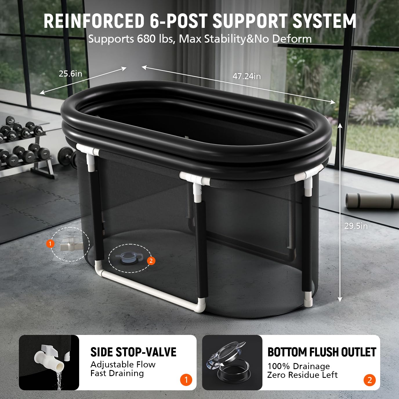Ice Bath Tub for Athletes - 30in Deep Portable Cold Plunge for Recovery & Cold Water Therapy - 6-Layer Insulated Soaking Tub Stability & Dual-Outlet Rapid Drainage - Indoor Outdoor Adults