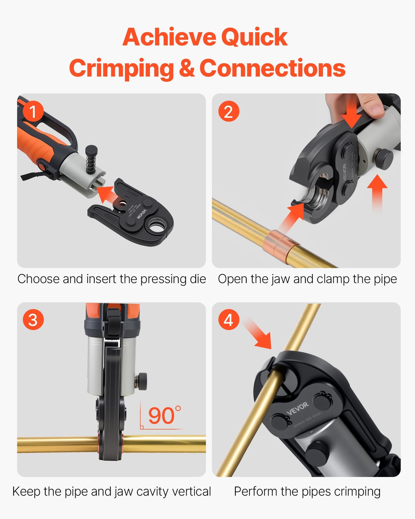 VEVOR 7PCS Pressing Jaws 1/4" to 1-1/8" - Compatible with RLS Copper Pipes, Work with 32KN Standard Press Tools for High Pressure HVAC/R Applications - with Case