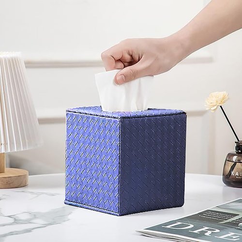 Blue Tissue Box Cover,Tissue Box Cover Square,Blue Tissue Box Holders,Tissue Holder for Bathroom Accessories,Bathroom Tissue Holders