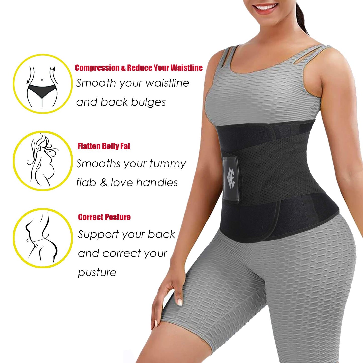 ChongErfei Waist Trainer Belt for Women & Man - Waist Trimmer Ab Belt - Tummy Control Body Shaper(Black,Medium)