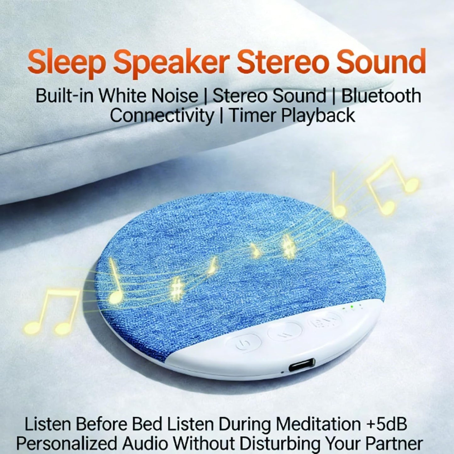 (Gray,2pc) Sleep Pillow Speaker, Bluetooth Pillow Speaker for Sleeping with White Noise Timer Wireless Sleep Aid