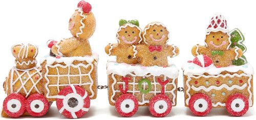 Hodao Christmas Gingerbread Man Train Figurine - Handmade Polyresin Winter Decor | 9.25” Length