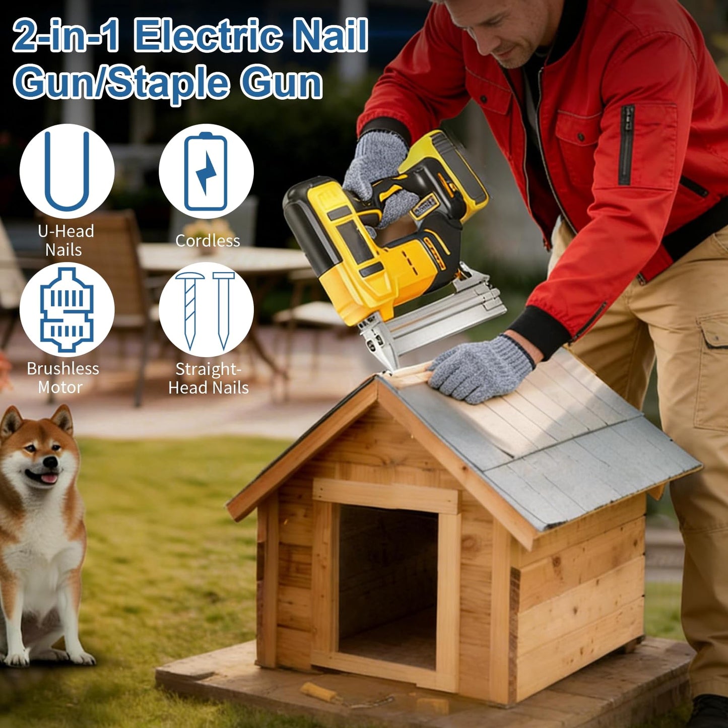 18 Gauge Cordless Brad Nailer & Staple Gun for Dewalt 20V MAX Battery, 2-in-1 Battery Powered Electric Nail Gun with 1000 Nails for Woodworking, DIY, Framing & Home Improvement (No Battery)