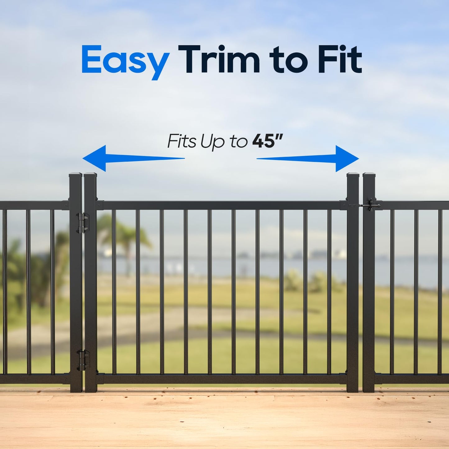 Coliwel 36"x45" Aluminum Gate with Self-Closing Hinges,Round Tube 3/4" pickets,DIY Adjustable Width Black Powder Coated Deck gate Kits Incl. Hinges Latch for Deck Railing Patios Gardens Indoor Outdoor