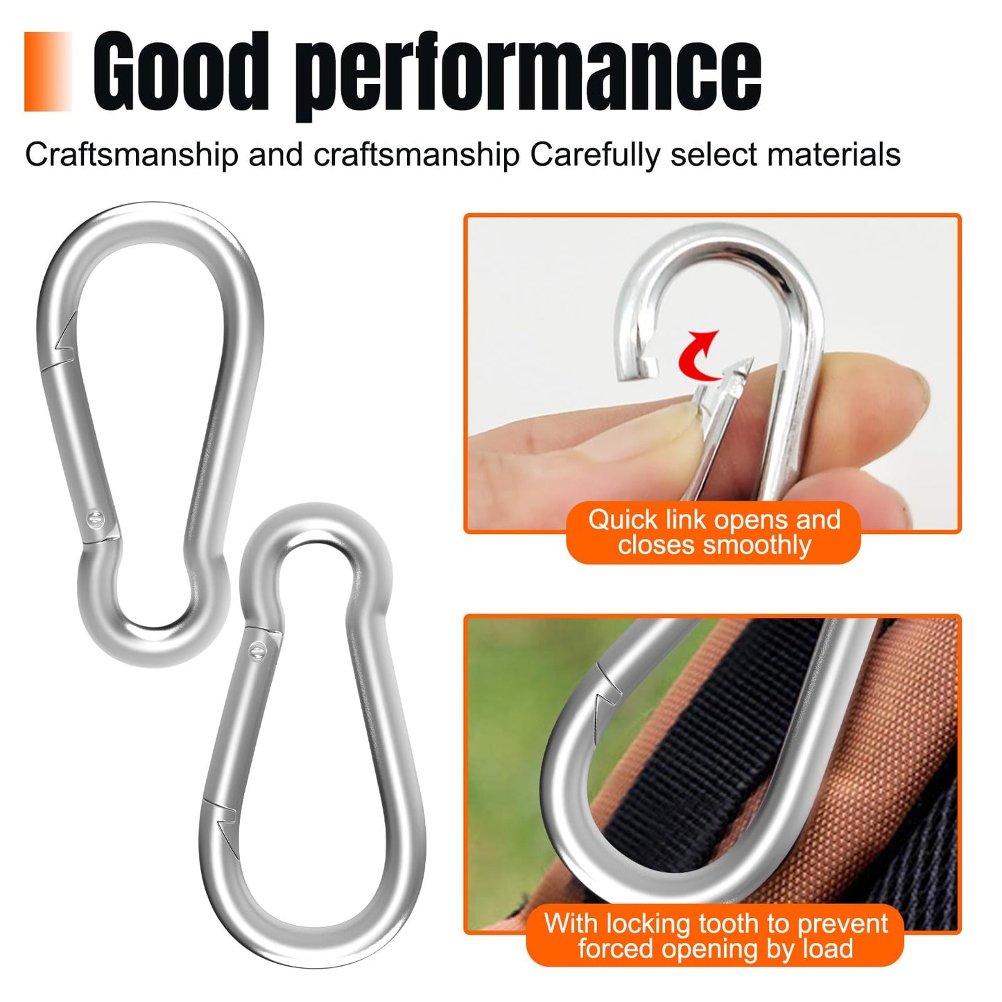 Carabiner 3.12 Inch Spring Snap Hook, 16pcs M8 5/16 Inch Spring Snap Hook Quick Link for Camping Hiking, 500LBS Holding Capacity Heavy Duty Steel Carabiner Clip Buckle for Hammock Swing Fitness