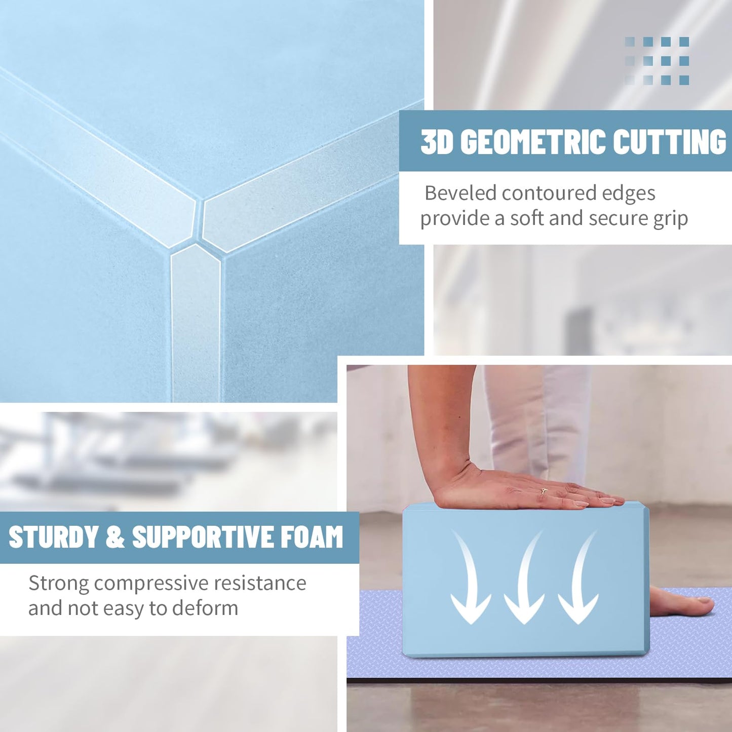Yoga Blocks 2 Pack 3x6x9IN Foam Block Supportive Latex-Free with Beveled Edges, Non-Slip Exercise Blocks for Pilates, Meditation, Balance, Stretching and Deep Poses(Sky Blue)