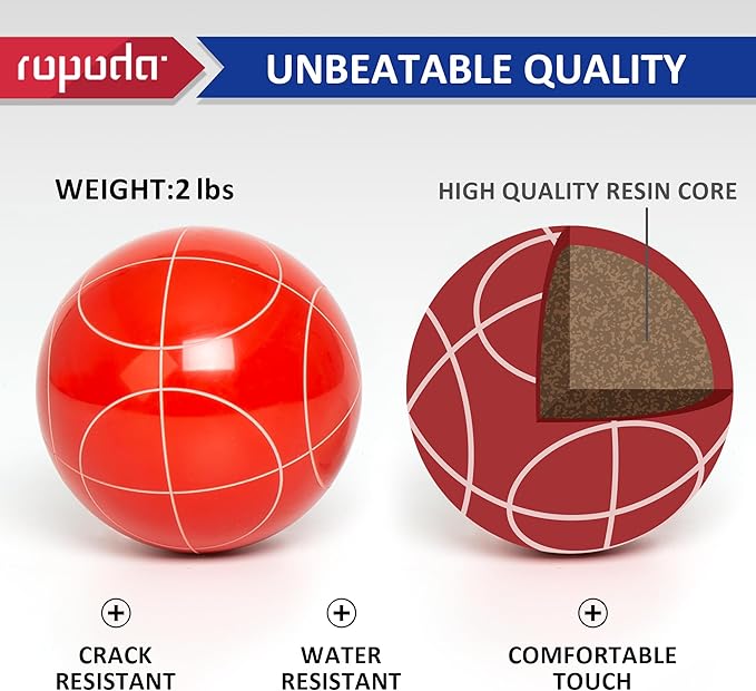 ropoda 90mm Bocce Ball Set with 8 Polyresin Balls, Pallino, Case and Measuring Rope for Backyard/Lawn/Beach/Outdoor, Resin Bocce Ball for Kids Teens Beginners(2 to 8 Players)