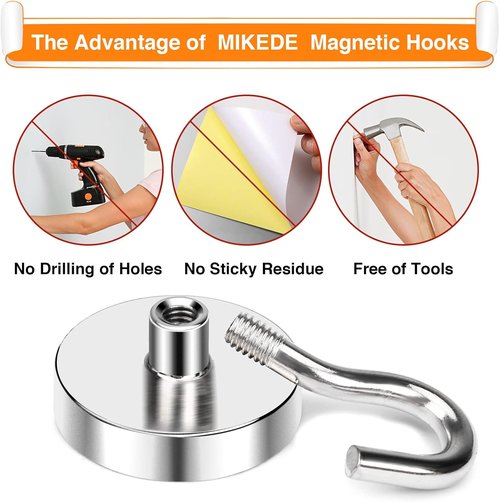 MIKEDE Magnetic Hooks - 85 Lbs Heavy Duty Earth Magnets for Hanging | 10 Pcs Strong Metal Hangers