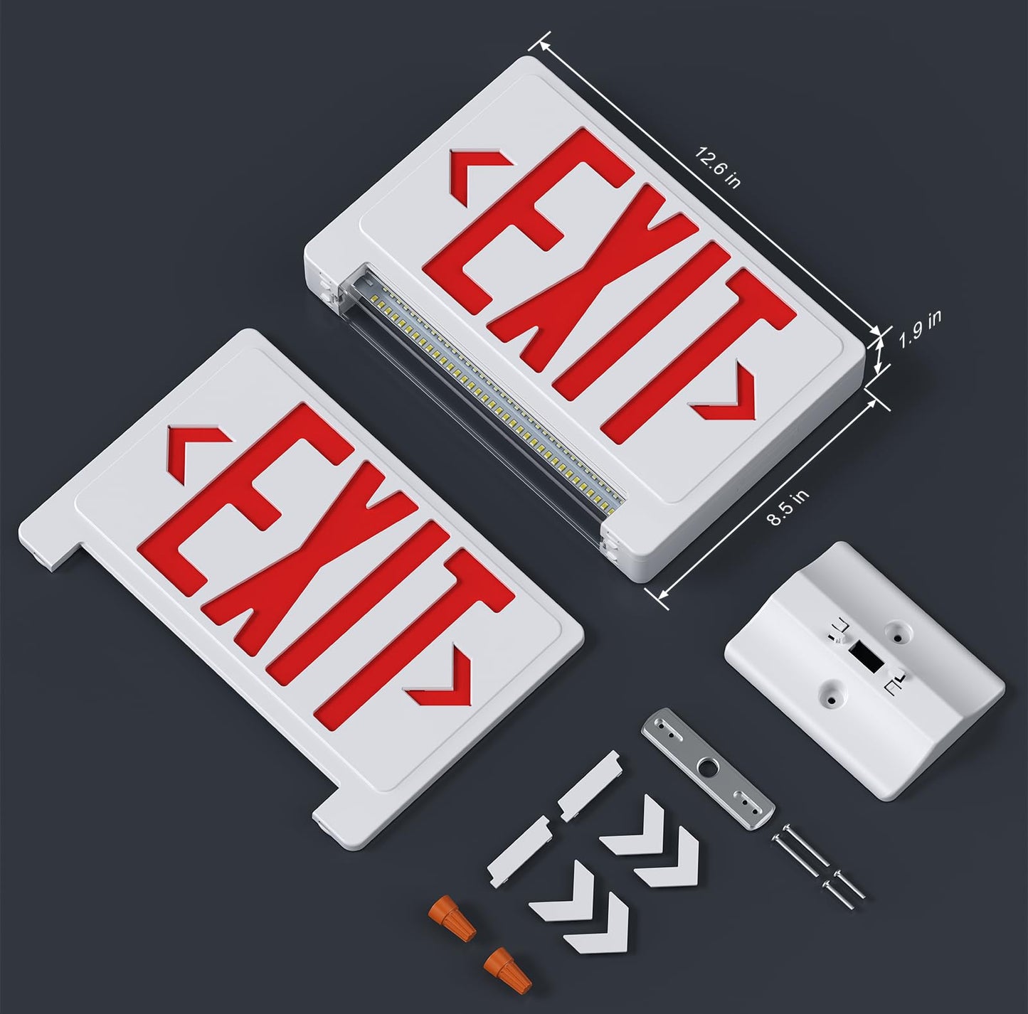 Exit Signs with Emergency Lights Battery Backup, UL Listed Double-sided Exit sign with Adjustable Light Pipe, Hardwired Compact Commercial Lighted Exit Sign, 120/277V Top/Side/Wall Mount (2 Pack)