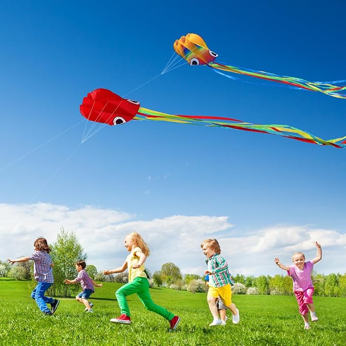 Large Octopus Kites for Kids & Adults,Big Kite for Beginners, Kites for Kids Ages 4-8,Outdoors Activities with Line and Handle