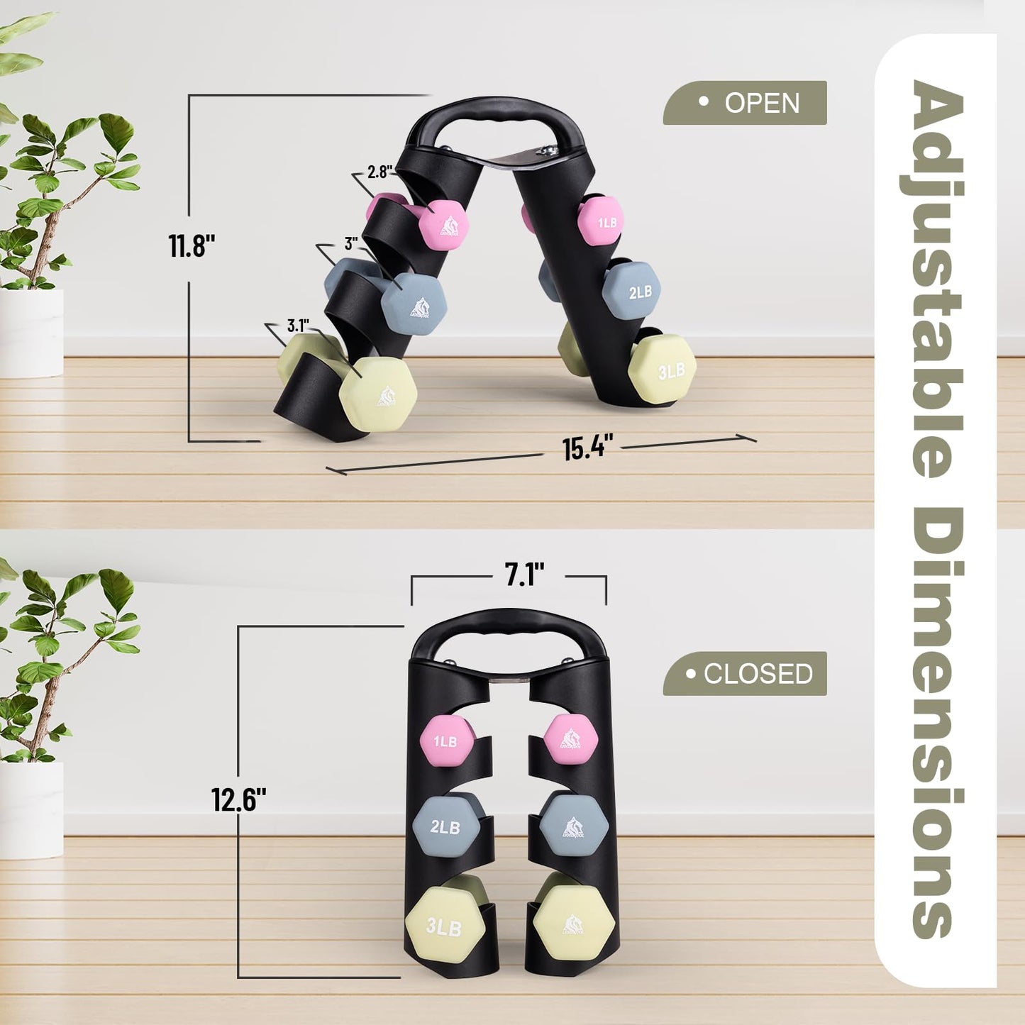 LIONSCOOL 1LB 2LB 3LB Pair Neoprene Coated Dumbbell Set with Sturdy and Portable Rack, All Purpose Premium Hex Dumbbell Set (Revive Motion)