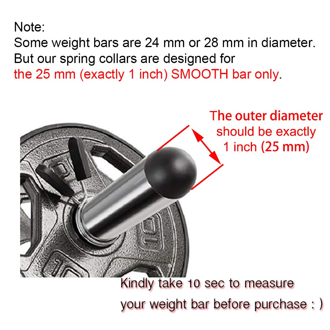 Lestino Spring Clip Collars, 1 inch (25 mm) for Smooth Dumbbell Handle or Standard Weightlifting Barbell (4 Pack)