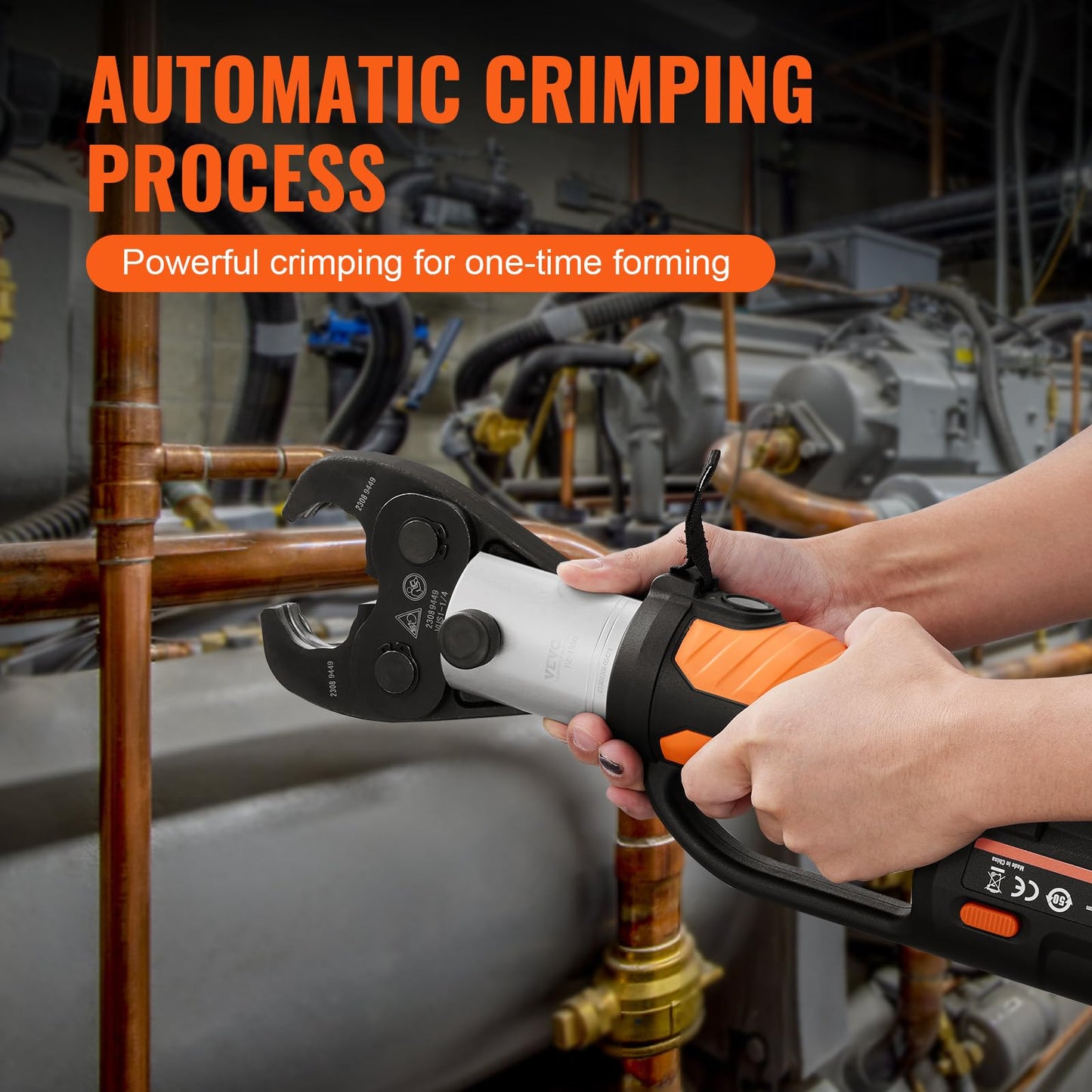 VEVOR Press Tool, 18V Electric Pipe Crimping Tool for 1/2" to 2" Copper Pipes, Press Kit with 6 VUS Jaws, 2pcs 4AH Battery, Fast Charger & Carrying Case