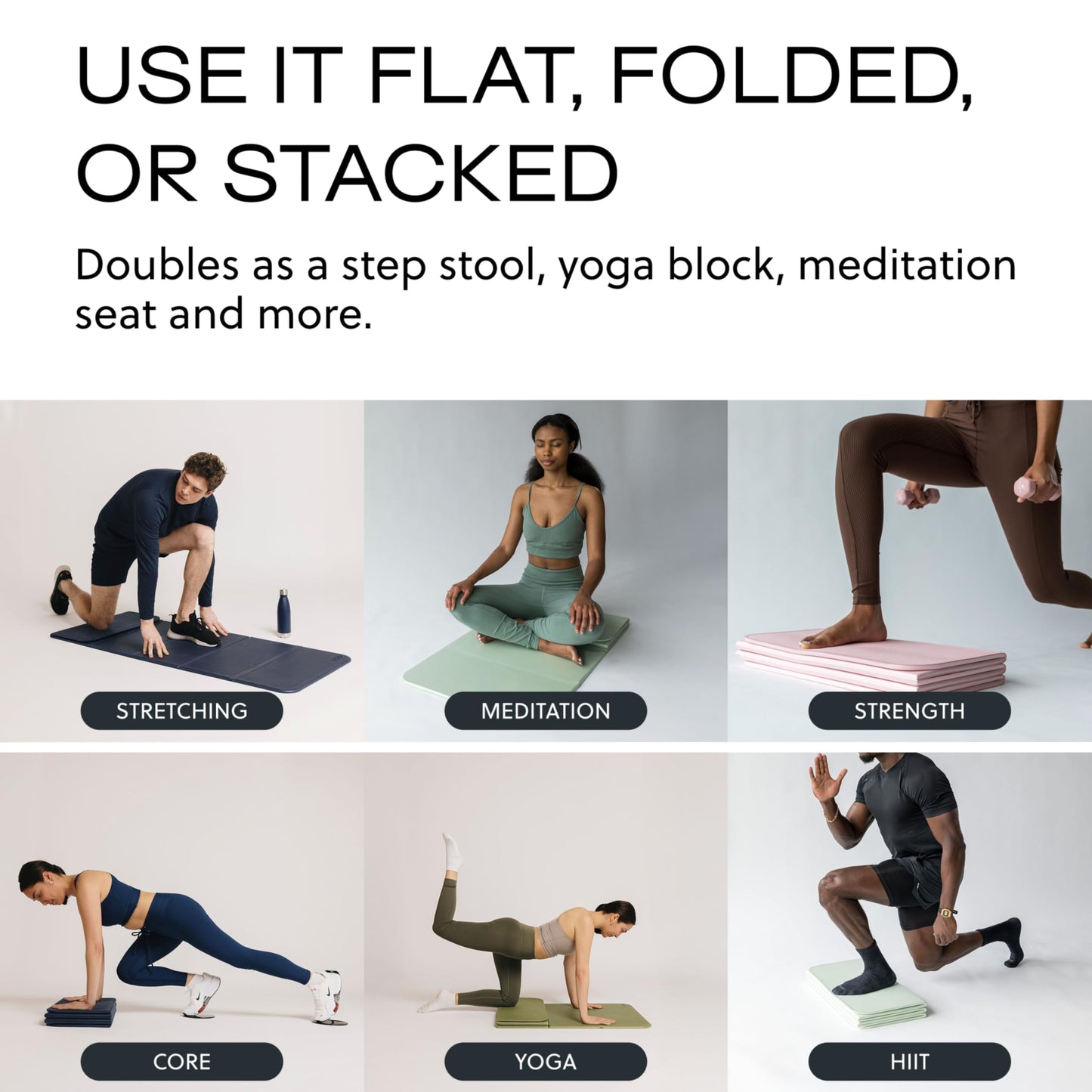 Stakt The Original Foldable Yoga Mat, Premium Foldable Exercise & Workout Mat with Non-Slip Surface, Lightweight Portable for Studio or Home Use, As Seen on Shark Tank - Dune