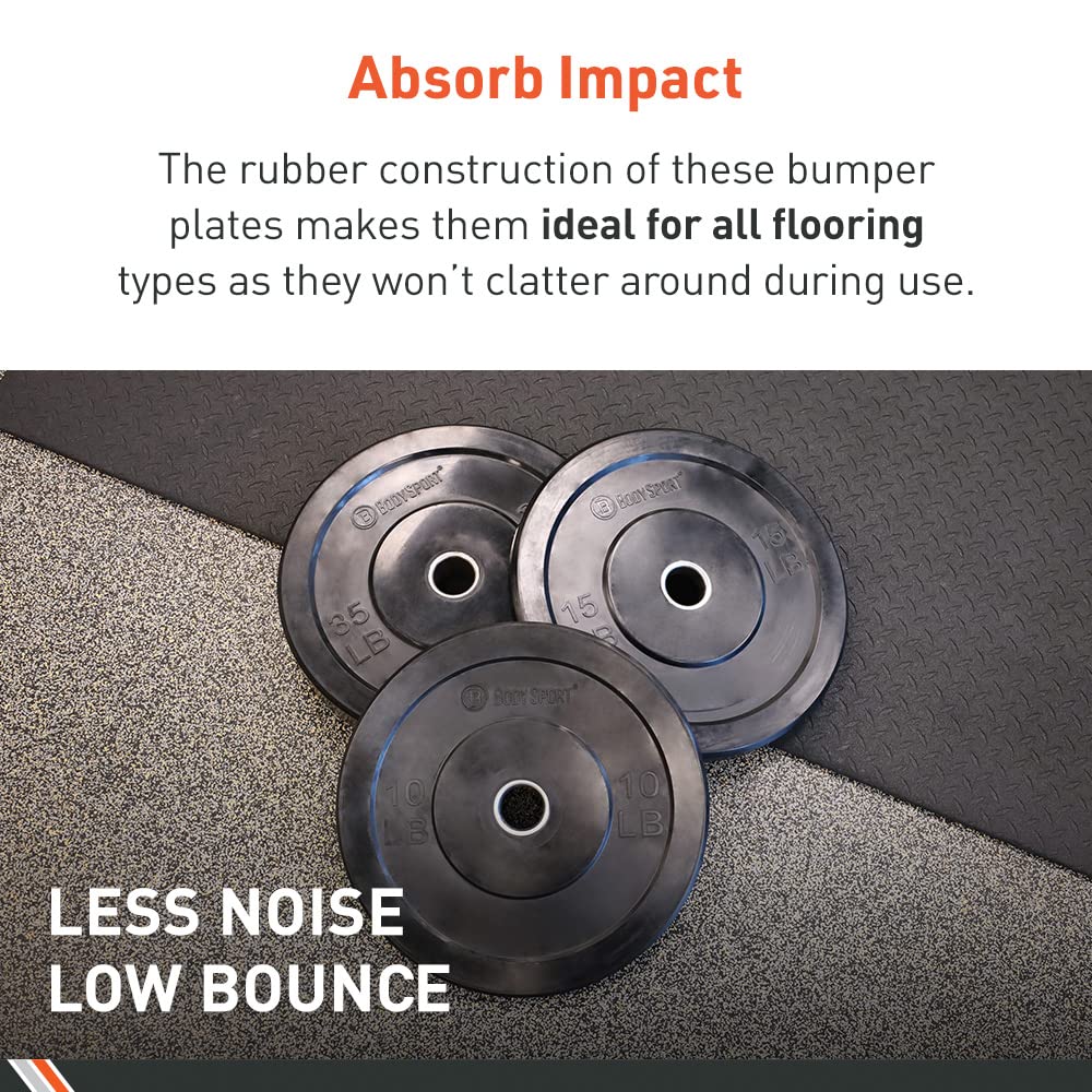Body Sport Bumper Weight Plates for Training, 10 lb. (2-Pack) - Impact Absorbing Strength Discs with Stainless Steel Insert