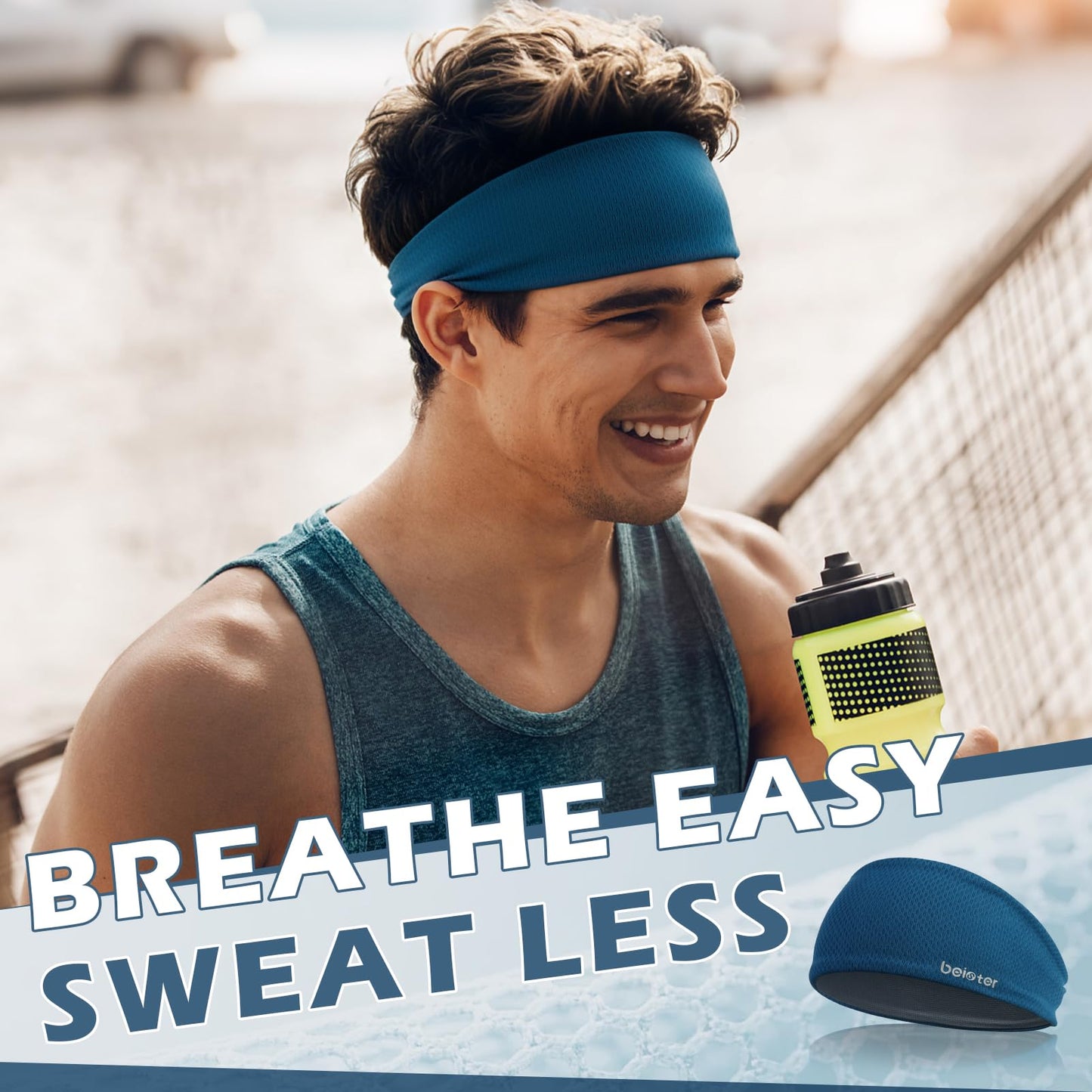 Beister Sports Headband Men & Women, Premium Sweat Wicking Workout Headband for Men, Wide Non-Slip Elastic Sweat Bands for Running, Gym Exercise, Cycling, Yoga, Soccer, Football, Basketball
