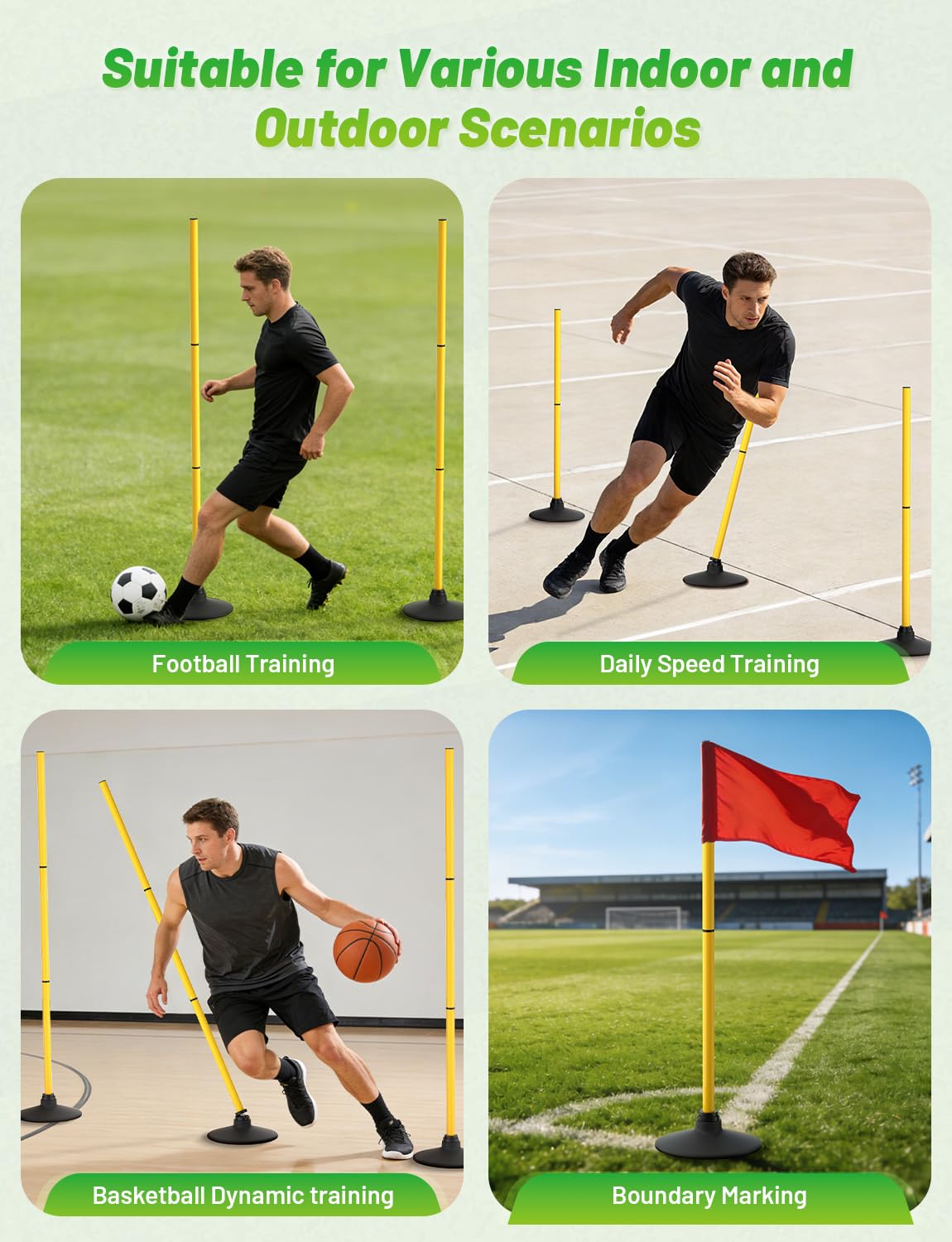 GHB Agility Poles 4 Pack 50" Rebound Sports Basketball Training Poles,Detachable Speed Training Equipment Football Accessories with Rubber Base