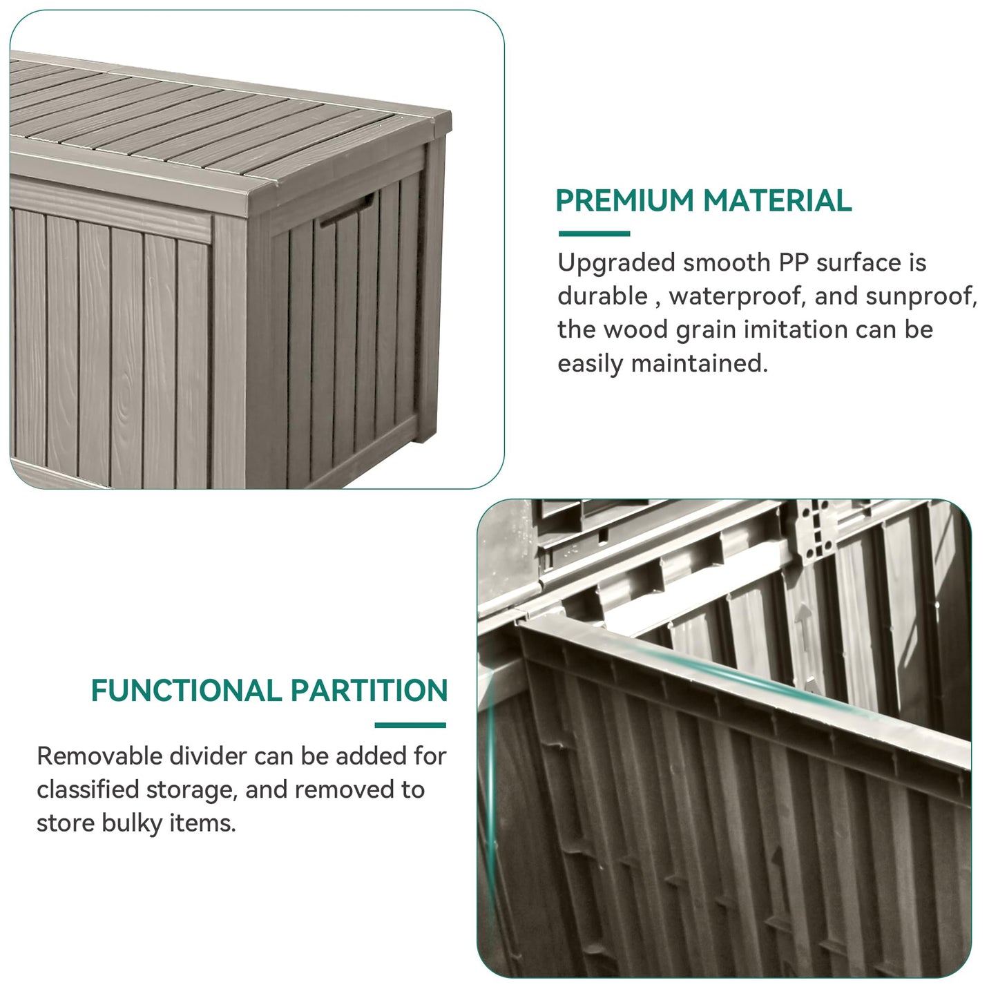 YITAHOME 180 Gallon Large Outdoor Storage XL Deck Box w/Divider for Patio Furniture,Outdoor Cushions, Garden Tools, Sports Equipment and Pool Supplies, Waterproof, Resin, Lockable, Taupe