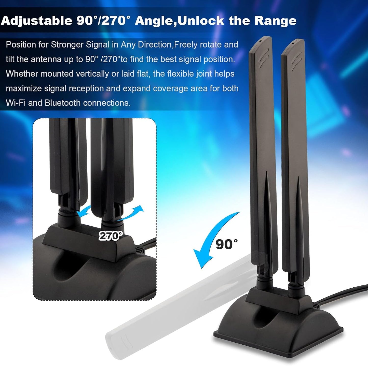 Kaunosta 6E 6GHz 5GHz 2.4GHz WiFi Antenna Tri-Band RP-SMA WiFi Antenna Magnet Mount Base for PC Desktop Computer