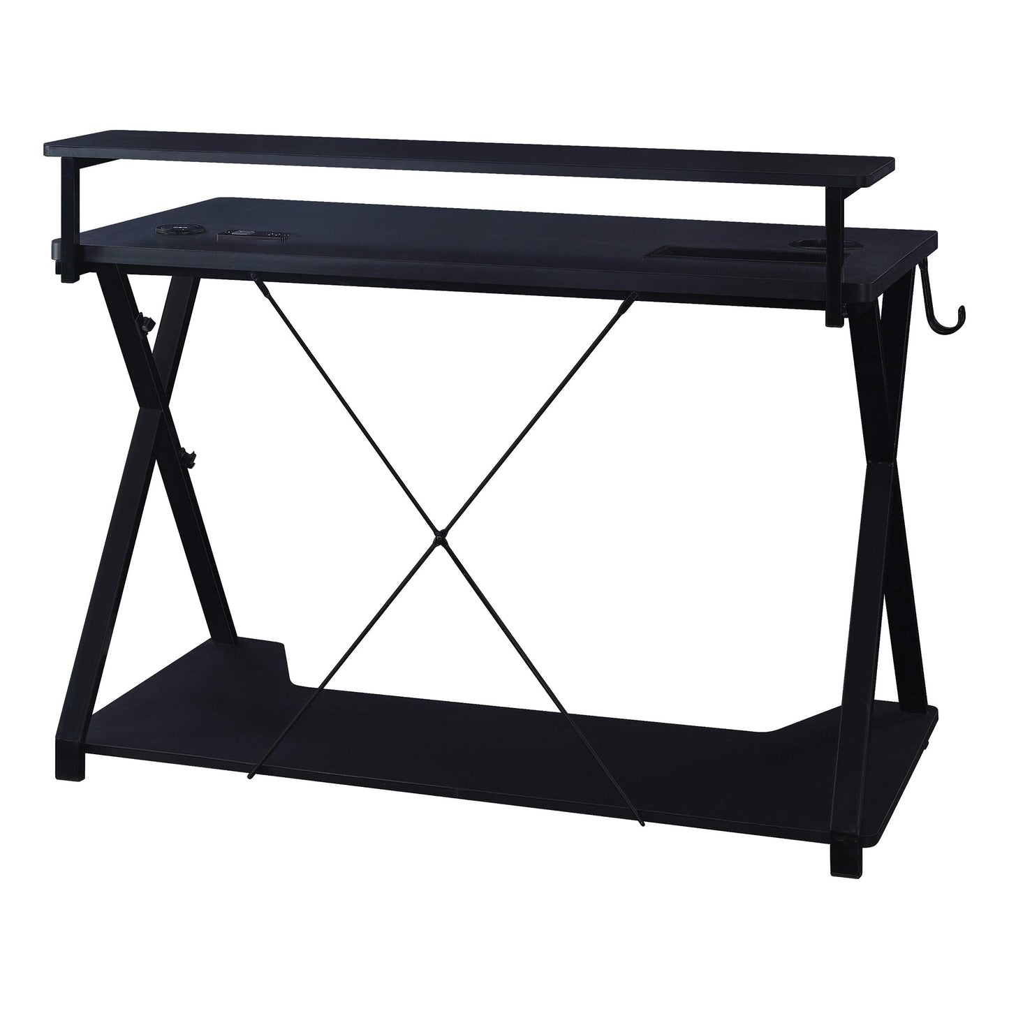 OSP Home Furnishings Checkpoint Ghost Battlestation Gaming Desk with RGB LED Lights, Black