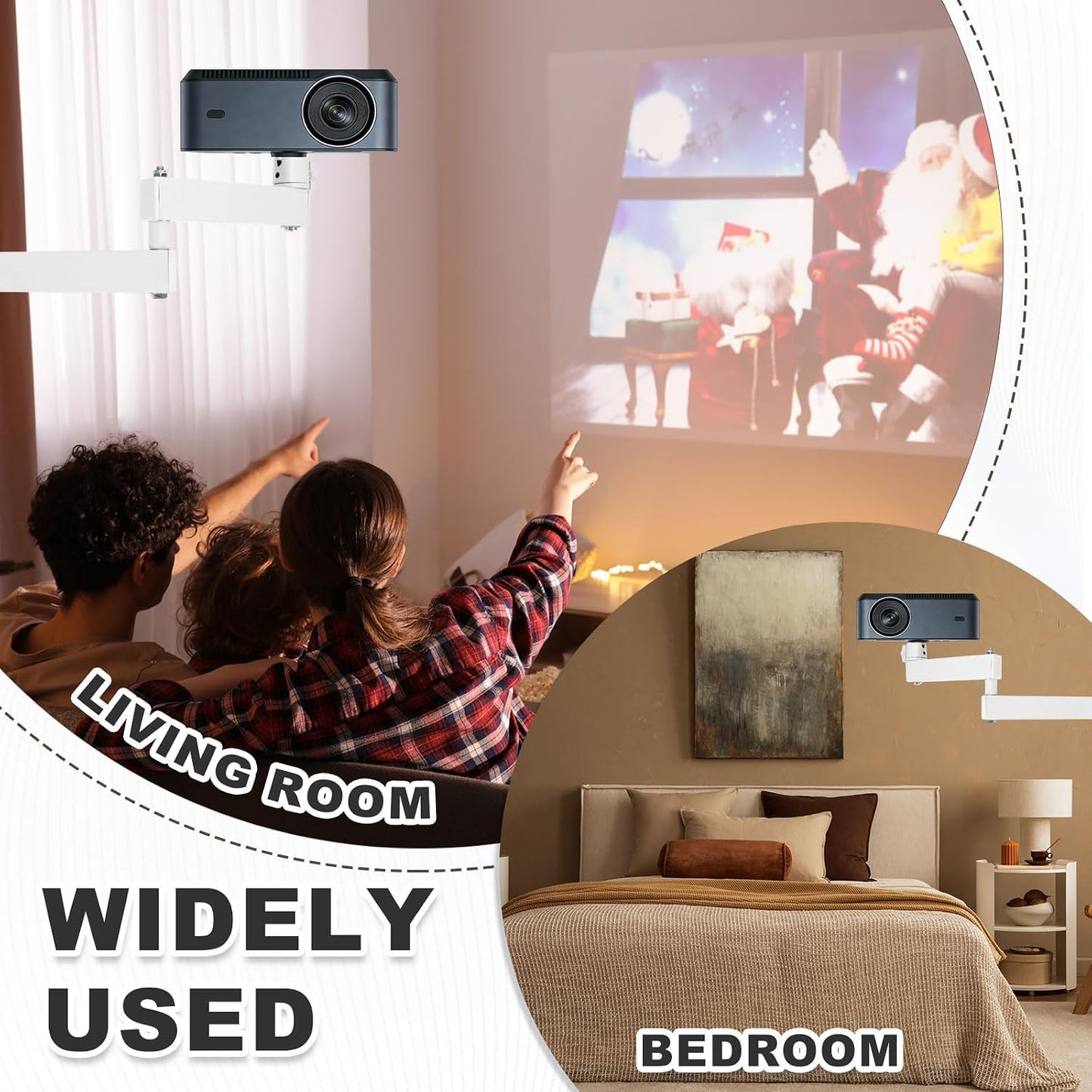 MECCANIXITY 360 20+15cm 1/4" Foldable Projector Wall Mount, Adjustable Dual-Arm Dual-Axis Stand Holder with Rotating