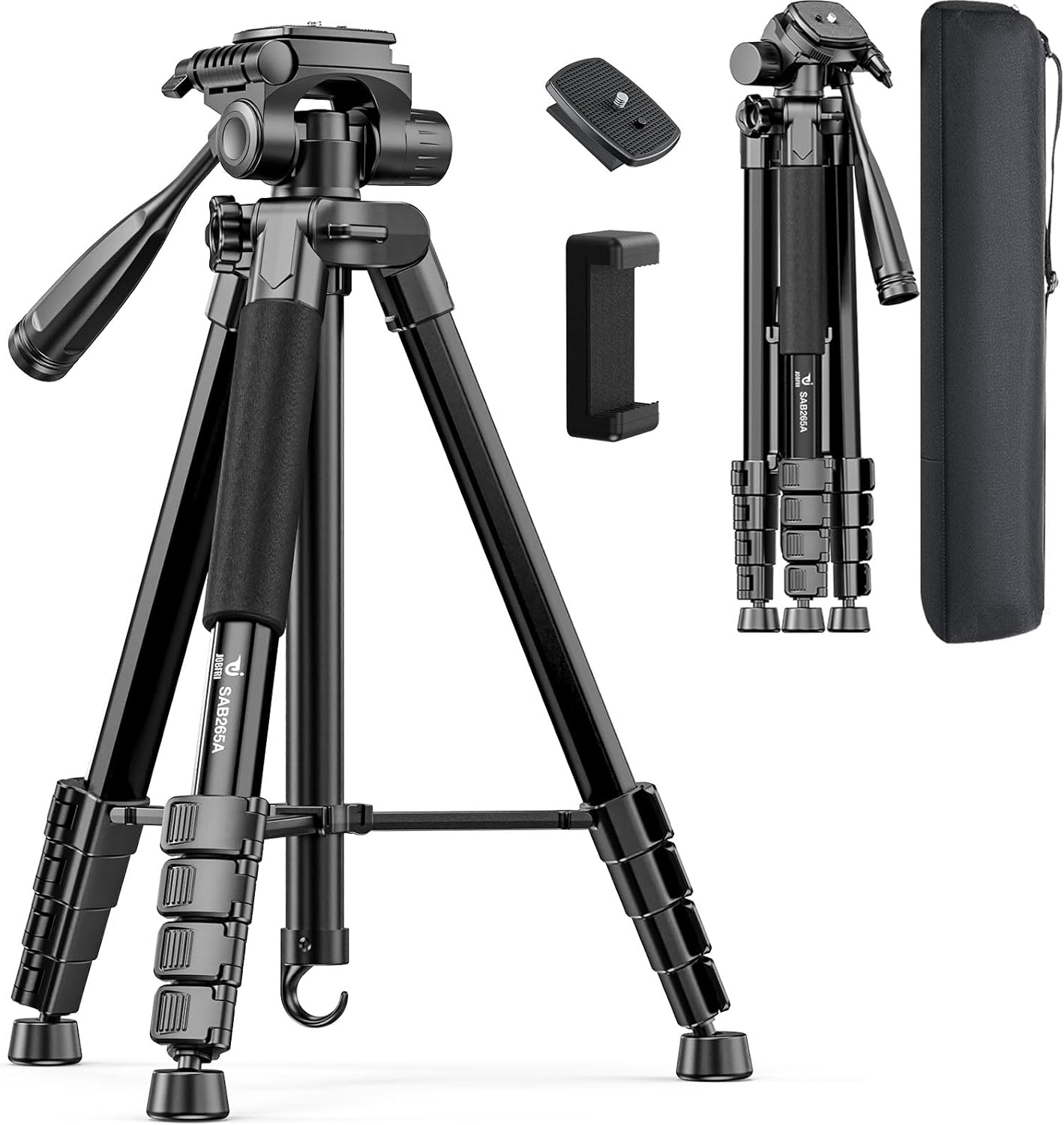 JOBFRI 73" 8.8 lbs Camera Tripod for Camera and Phone, Aluminum Travel Tripod for iPhone, DSLR Tripod with Phone