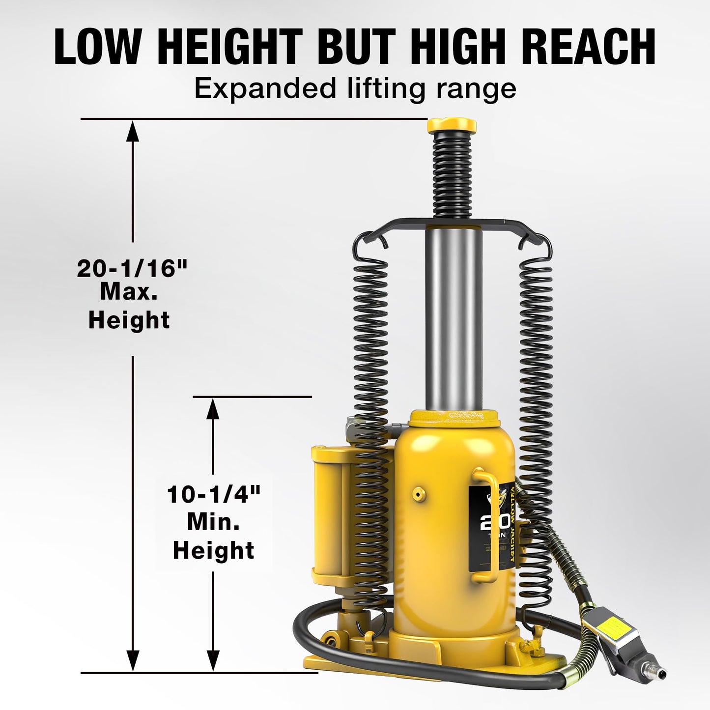 YELLOW JACKET Pneumatic Air Bottle Jack 20 Ton with Manual Hand Pump and Air Pump for Heavy Duty Auto Trucks