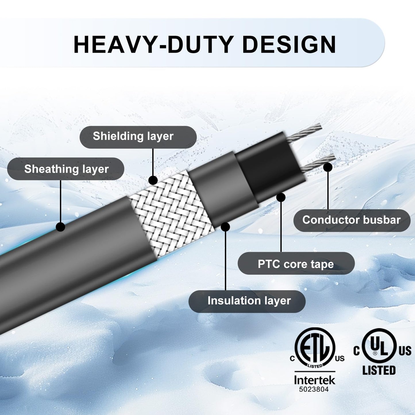 HEATIT 8PLSR Intelligent Commercial and Industrial Grade Self-Regulating Heat Cable, Frost Protection for Water Pipes and Snow Melting on Roofs,120 Ft Cable, 120V, 8 Watts/Ft