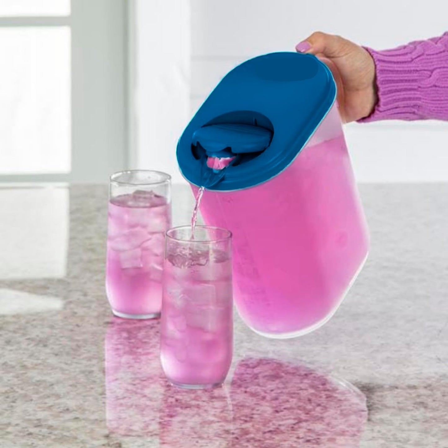 Water Pitcher with Lid 1 Gallon Slim Heavy Duty Plastic Measuring Pitcher with See Through Base, Leak Proof Spill Proof Lid w/Pivot Spout LidCover, BPA-free -Ideal for mixing, storing & serving