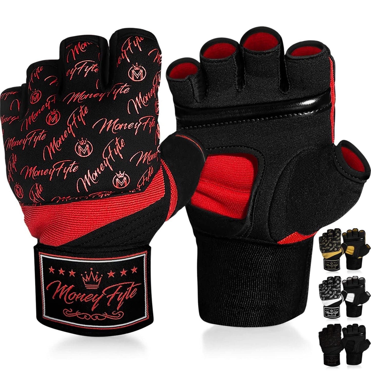 Quick Gel Boxing Wraps Under Boxing Gloves - Kickboxing MMA Muay Thai - Fist, Knuckle, Wrist Wrap Protection Inner Glove Hand Wraps - Men Women Kids - MoneyFyte (Black/Red, L/XL)