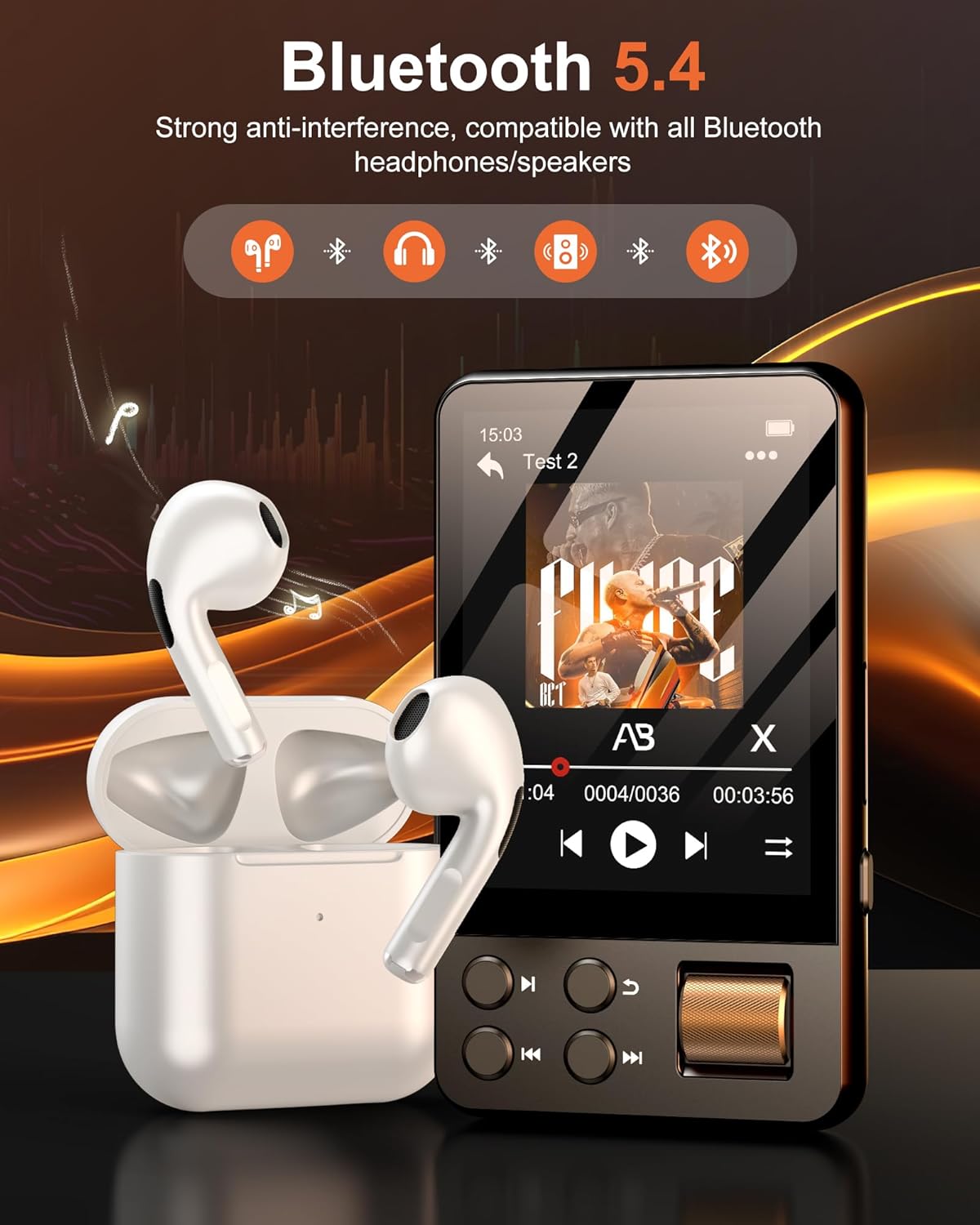 AGXOV 64GB MP3 5.3, (D28) Player with Bluetooth Music Player with Built-in HD Speaker, FM Radio, Voice Recorder, HiFi