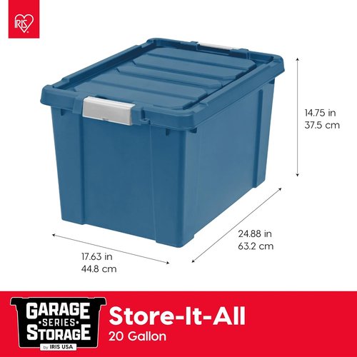 IRIS USA 20 Gallon Eco-Friendly Storage Bins - Heavy Duty, Lockable, Stackable | 4 Pack, Navy