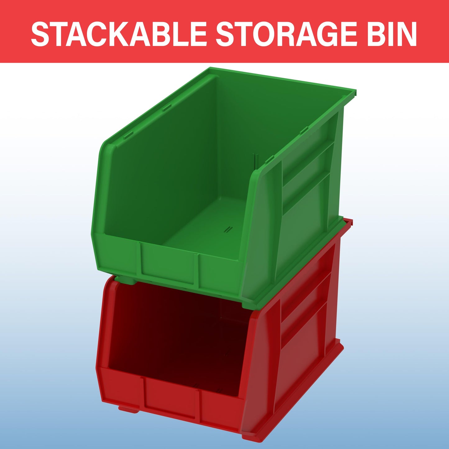 Akro-Mils 30260 AkroBins Plastic Storage Bins, Space-Saving Stackable Bins for Garage, Pantry, Craft Organization, 18" x 11" x 10", Red, 6-Pack