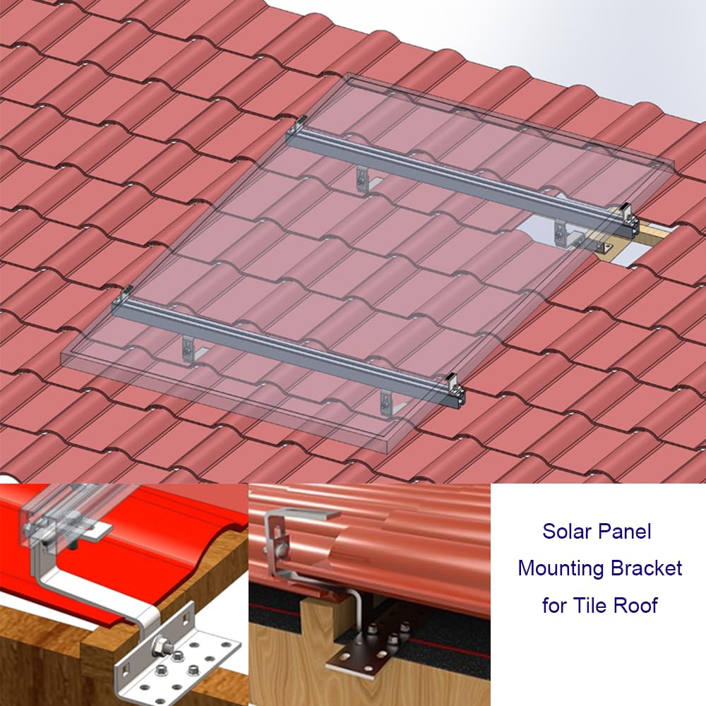 Solar Panel Mounting Bracket Kit to Metal Roof Sloped or Flat Pitched Tile Shingle Roofs for 1-4pcs Solar Panels Dual Adjustable