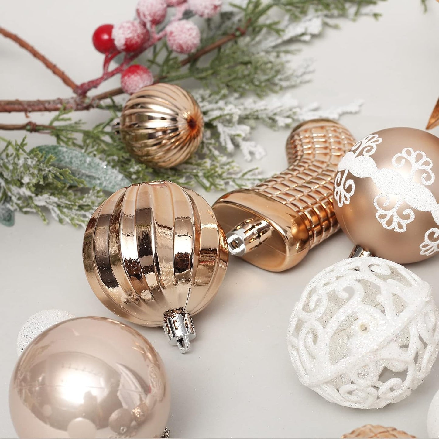 Roseleaf 132-Pc Traditional Christmas Tree Ornament Set - Shatterproof White & Blue Accents