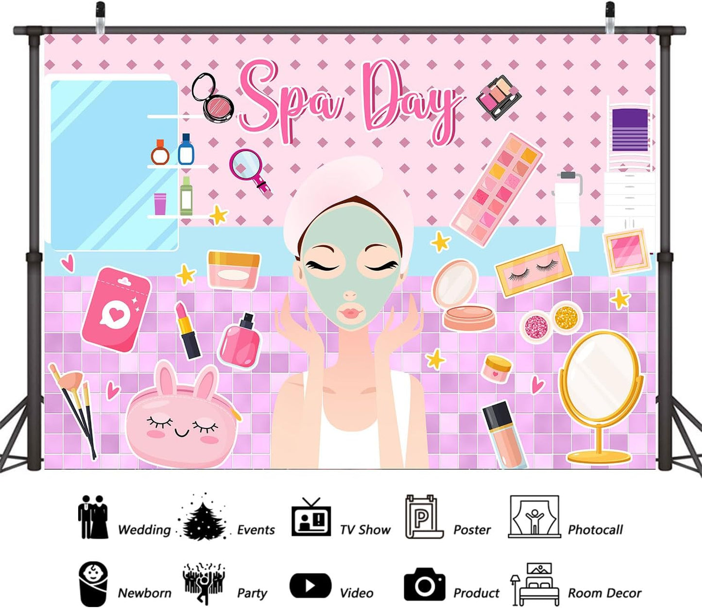 Dtekoj 7X5FT Spa Party Backdrop, Sweet Pink Beauty Makeup Photography Background Banner for Spa Birthday Party