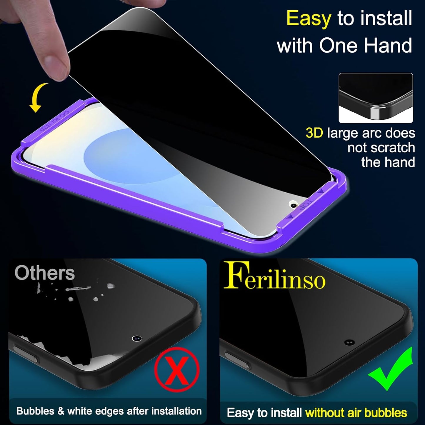 3 Pack S25 3 Pack S25 Ferilinso Privacy Screen Protector for Samsung Galaxy with Tempered Glass Camera Lens Protector