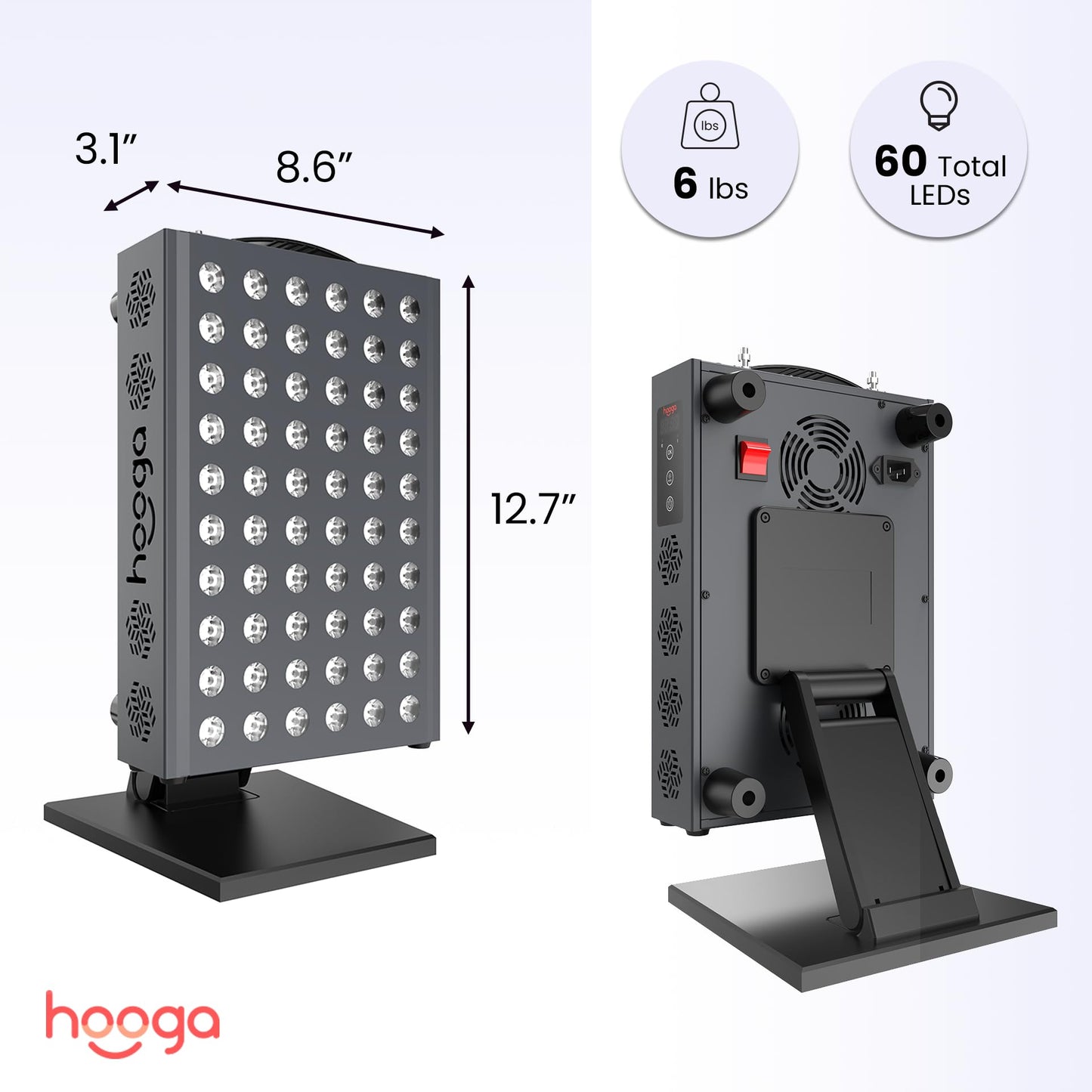Hooga Red Light Therapy Panel Device – 660nm Red & 850nm Near Infrared Light Therapy, LED Light Therapy Lamp for Face & Body, Dual Chip LEDs, Timer, Adjustable Stand – PRO300