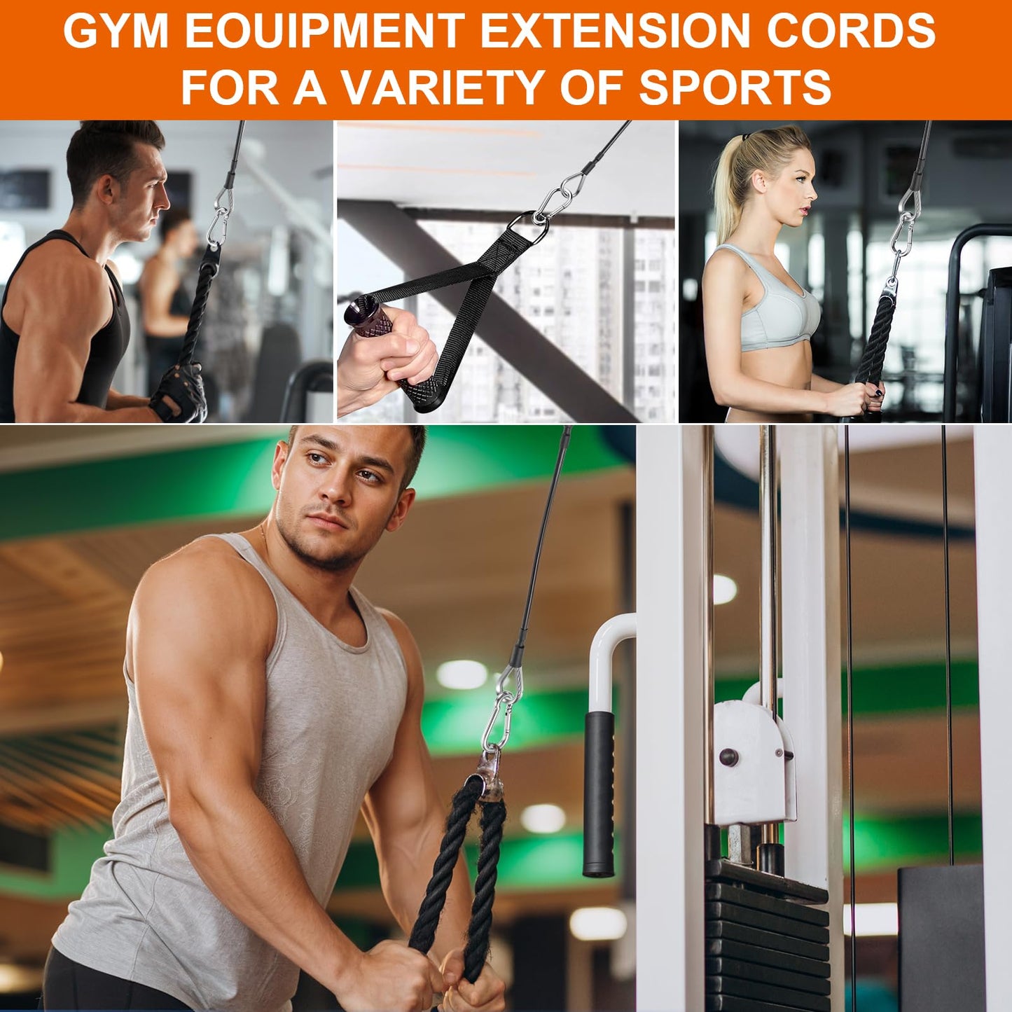 2PCS Gym Cable Extension, 0.2" Thick Pulley Cable Machine Attachment Fitness Extension Steel Wire Rope Replacement, Compatible with Home Gym for Lat/Tricep Pull Down, Leg Extensions Machine(10")