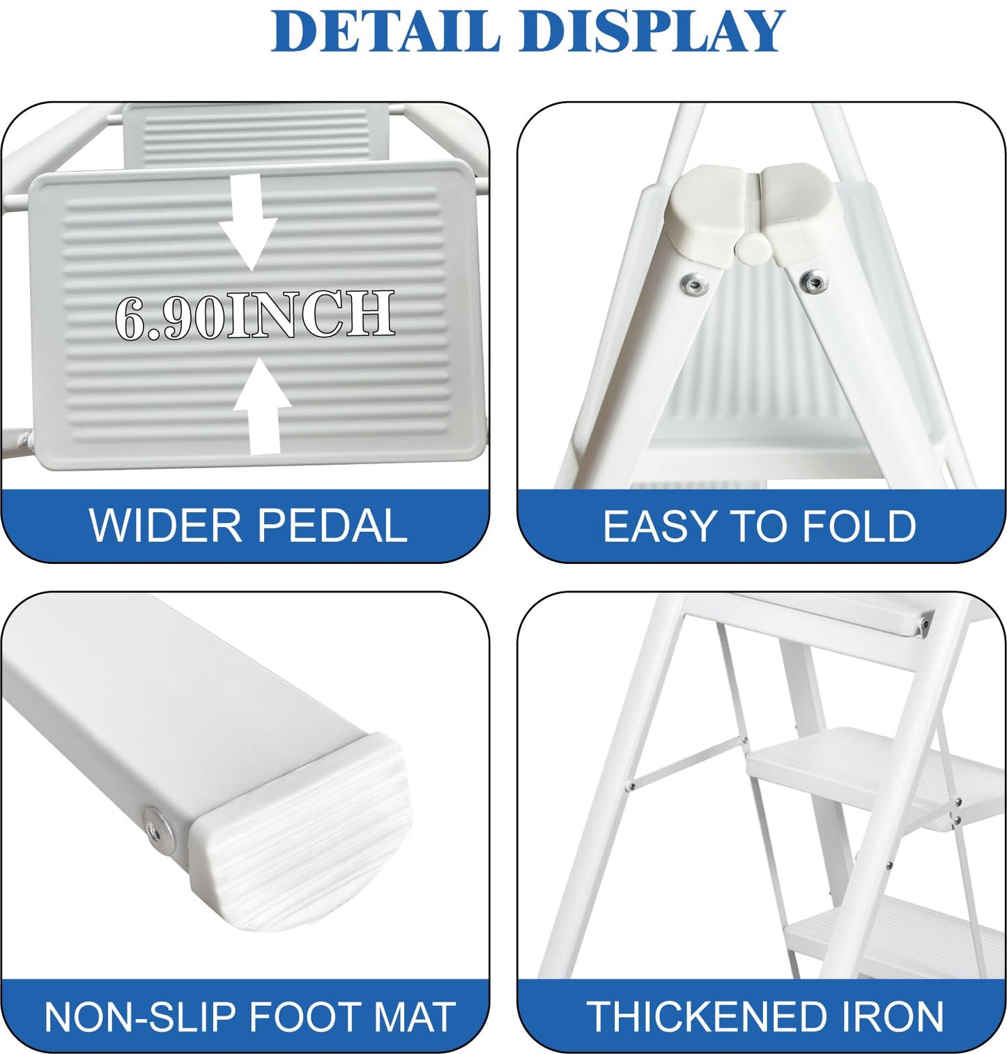 LEADALLWAY Portable Work Platform Height Adjustment and Lightweight 4 Step Closet Step Ladder