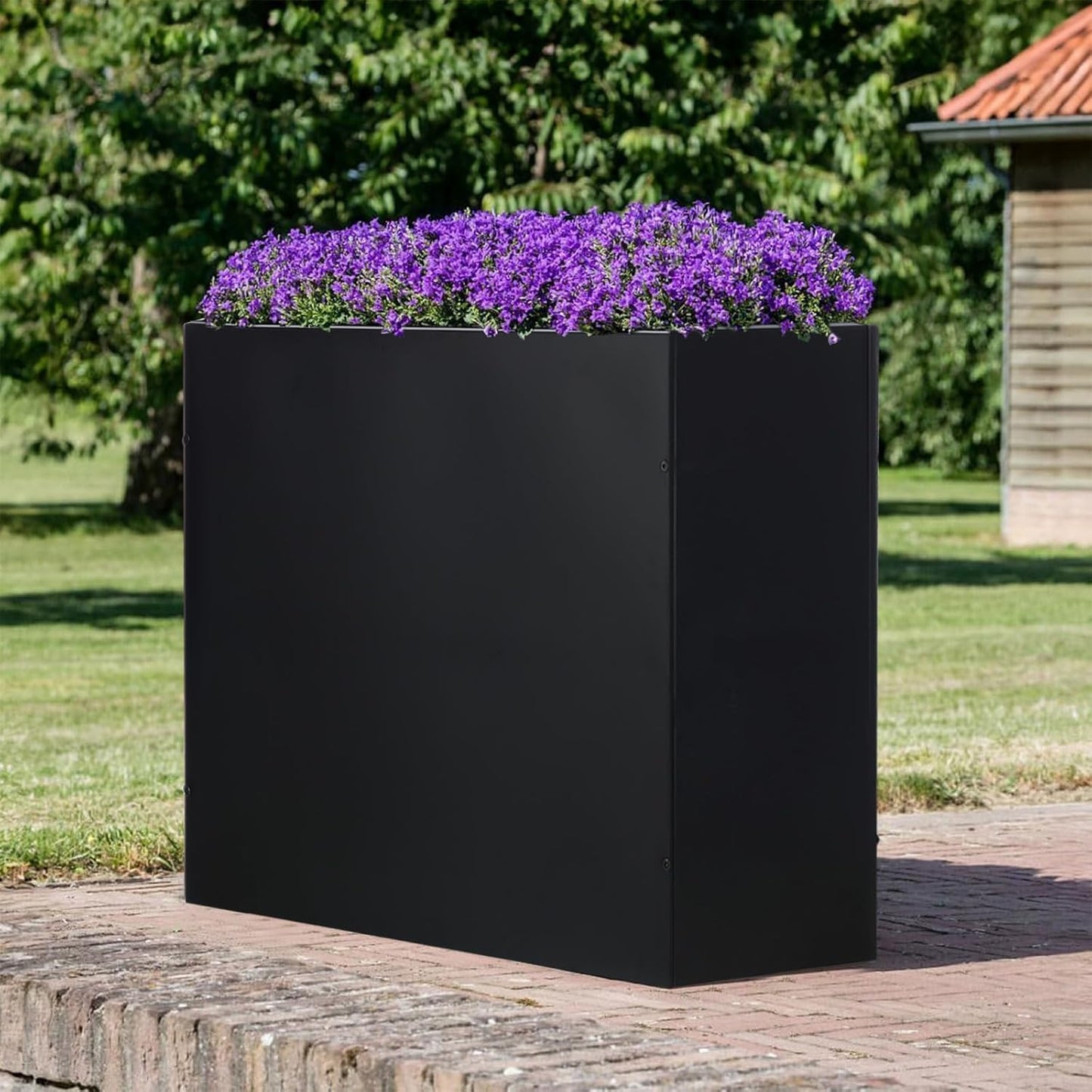 SUNNYPARK Large Metal Planter Box - 32”x 12”x 24” | Heavy-Duty Rectangular Black Planter with Drainage Holes for Outdoor Use