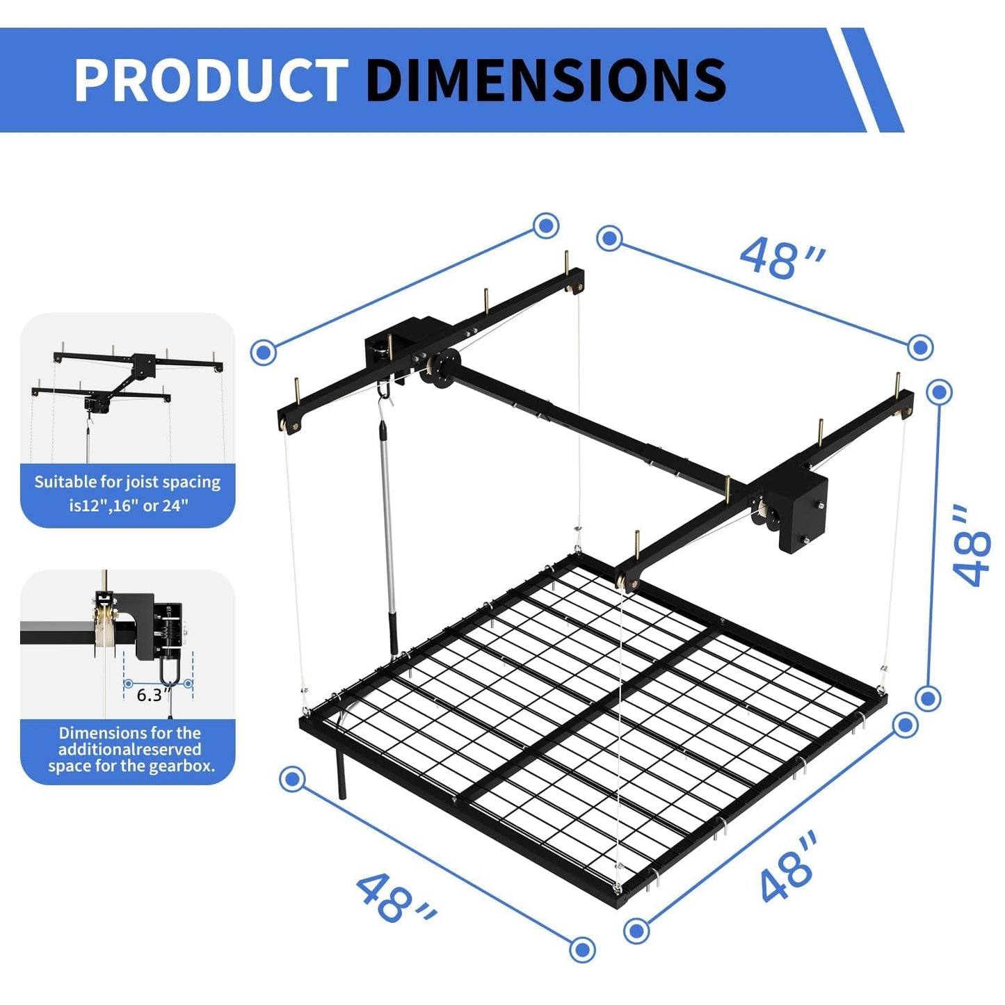 Patikuin Garage Ceiling Storage Rack,Storage Elevator for Garage,4x4 ft Overhead Lift Storage with 350 Lb Capacity,Smooth Crank System, Space-Saving Design for Garage Organization
